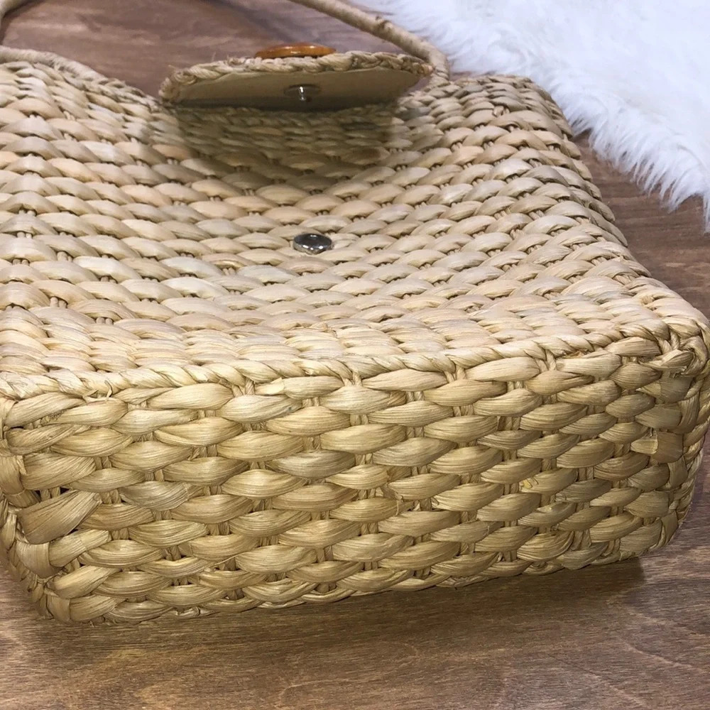 Vintage corn husk straw beach summer tote bag - Picture 8 of 9